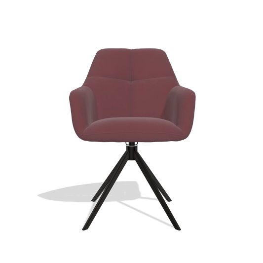 Silla de comedor Terano 6565 en Piel B554 (marrón), base giratoria en negro, vista frontal