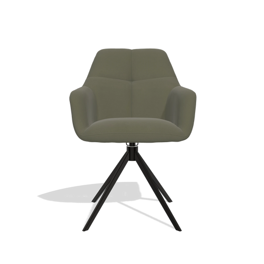 Silla de comedor Terano 6565 en Piel B572 (oliva), base giratoria en negro, vista frontal