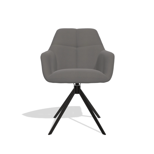 Silla de comedor Terano 6565 en Piel B584 (gris oscuro), base giratoria en negro, vista frontal