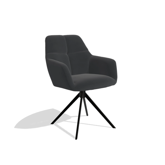 Silla de comedor Terano 6565 en Piel B900 (negro), base giratoria en negro, vista en ángulo