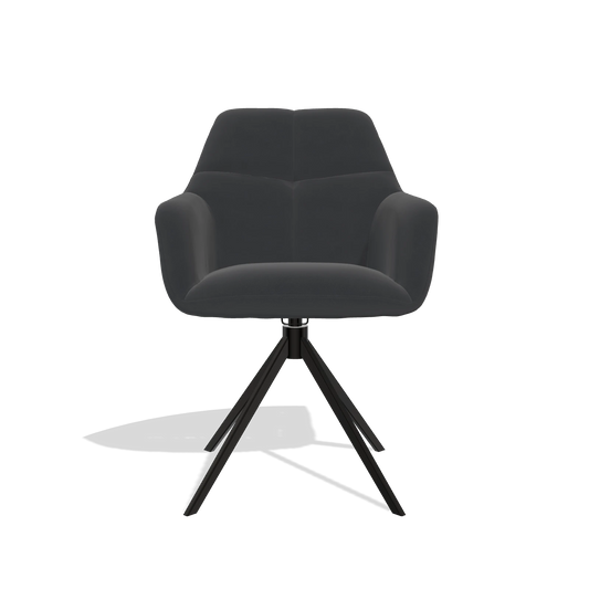 Silla de comedor Terano 6565 en Piel B900 (negro), base giratoria en negro, vista frontal