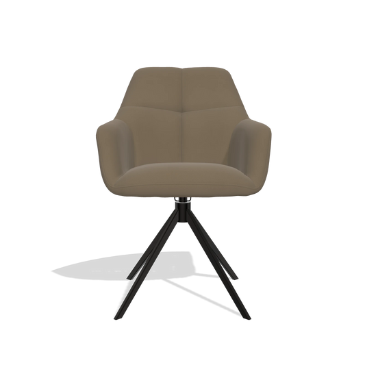 Silla de comedor Terano 6565 en Piel B901 (oliva), base giratoria en negro, vista frontal