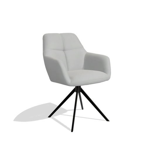 Silla de comedor Terano 6565 en Piel B904 (gris claro), base giratoria en negro, vista en ángulo