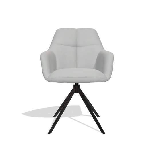 Silla de comedor Terano 6565 en Piel B904 (gris claro), base giratoria en negro, vista frontal