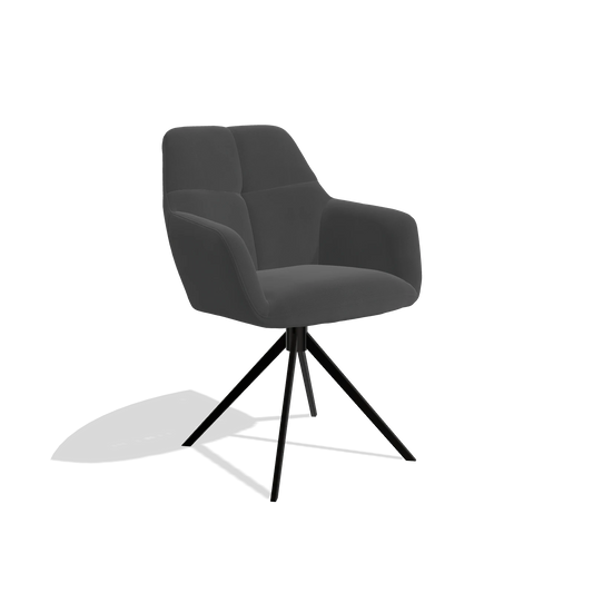 Silla de comedor Terano 6565 en Piel B905 (antracita), base giratoria en negro, vista en ángulo