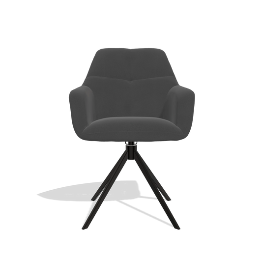Silla de comedor Terano 6565 en Piel B905 (antracita), base giratoria en negro, vista frontal