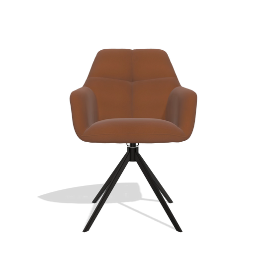 Silla de comedor Terano 6565 en Piel B912 (óxido), base giratoria en negro, vista frontal