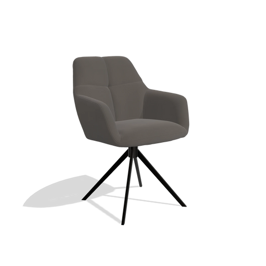Silla de comedor Terano 6565 en Piel B918 (gris oscuro), base giratoria en negro, vista en ángulo