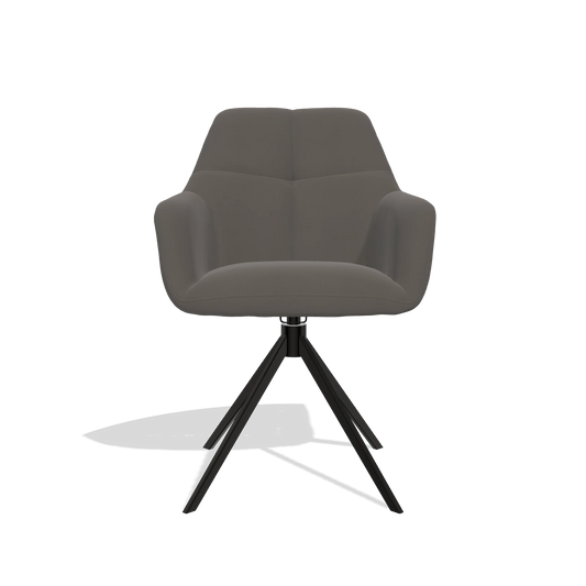 Silla de comedor Terano 6565 en Piel B918 (gris oscuro), base giratoria en negro, vista frontal