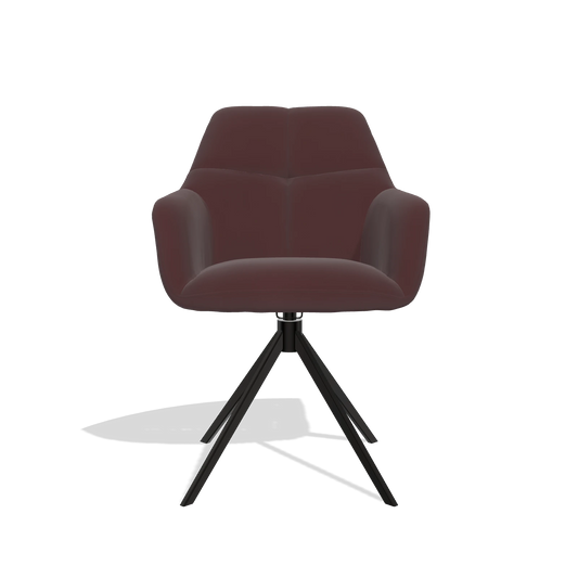 Silla de comedor Terano 6565 en Piel B938 (chocolate), base giratoria en negro, vista frontal