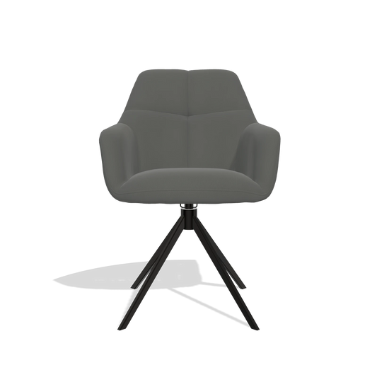 Silla de comedor Terano 6565 en Piel B945 (gris oscuro), base giratoria en negro, vista frontal
