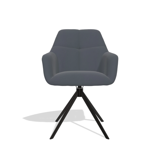 Silla de comedor Terano 6565 en Piel B961 (gris oscuro), base giratoria en negro, vista frontal