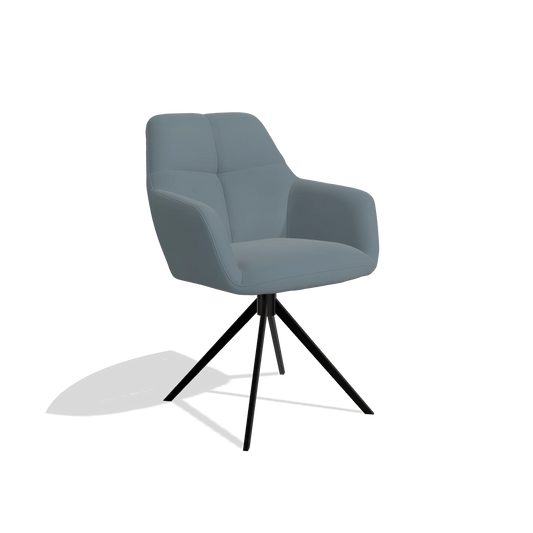 Silla de comedor Terano 6565 en Piel B963 (gris), base giratoria en negro, vista en ángulo