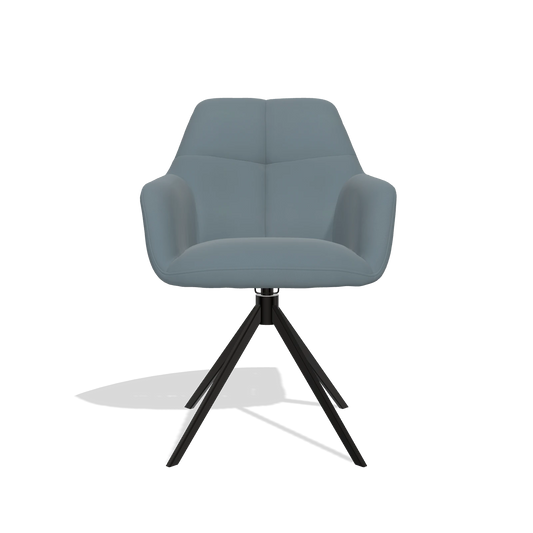 Silla de comedor Terano 6565 en Piel B963 (gris), base giratoria en negro, vista frontal