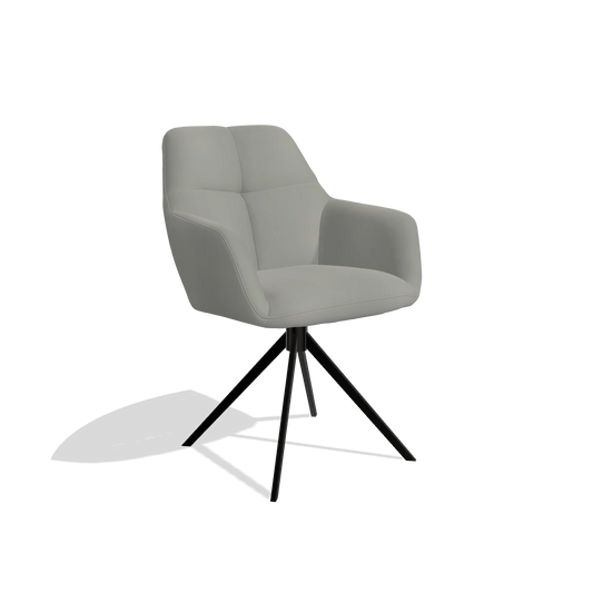 Silla de comedor Terano 6565 en Piel B967 (greige), base giratoria en negro, vista en ángulo