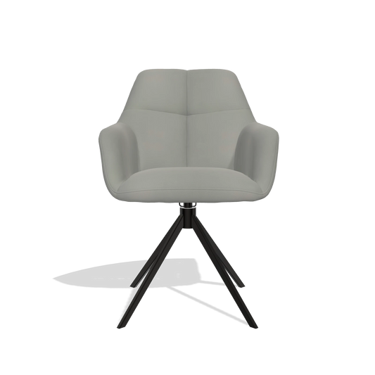 Silla de comedor Terano 6565 en Piel B967 (greige), base giratoria en negro, vista frontal