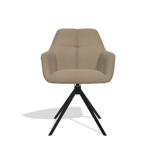 Silla de comedor Terano 6565 en Piel B968 (topo), base giratoria en negro, vista frontal