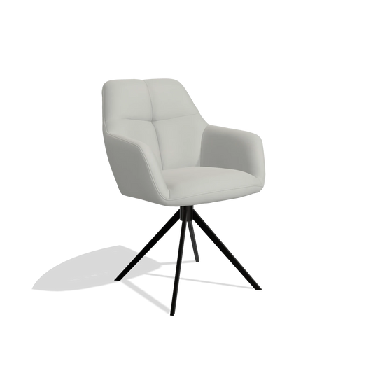 Silla de comedor Terano 6565 en Piel B970 (gris claro), base giratoria en negro, vista en ángulo