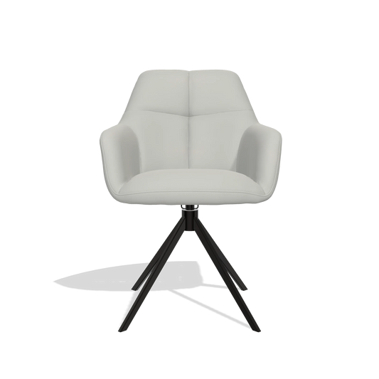 Silla de comedor Terano 6565 en Piel B970 (gris claro), base giratoria en negro, vista frontal