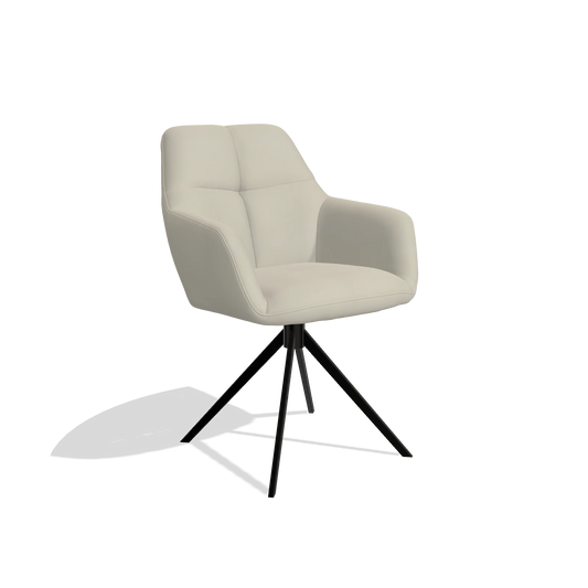 Silla de comedor Terano 6565 en Piel B971 (gris claro), base giratoria en negro, vista en ángulo