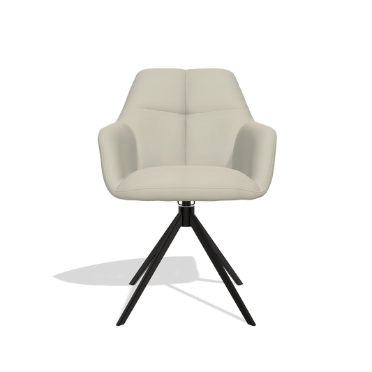 Silla de comedor Terano 6565 en Piel B971 (gris claro), base giratoria en negro, vista frontal