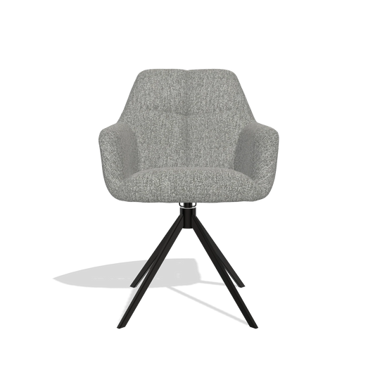 Chaise de salle à manger Terano 6565 en tissu Lodge 40 (gris), pied pivotant en noir, vue de face