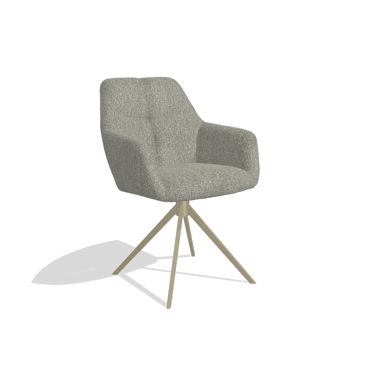 Dining Chair Terano 6565 in Lodge 84 fabric (taupe), champagne swivel base, angled view
