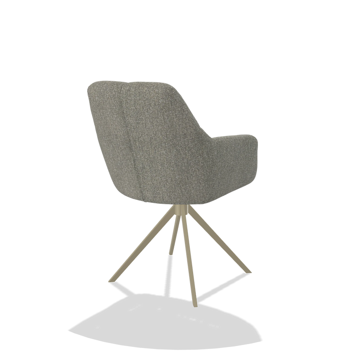 Dining Chair Terano 6565 in Lodge 84 fabric (taupe), champagne swivel base, back angled view