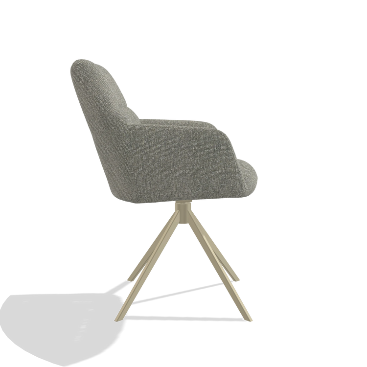 Dining Chair Terano 6565 in Lodge 84 fabric (taupe), champagne swivel base, side view