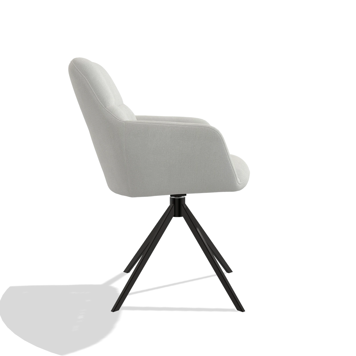 Dining Chair Terano 6565 in Niagara 901 fabric (light grey), black swivel base, side view