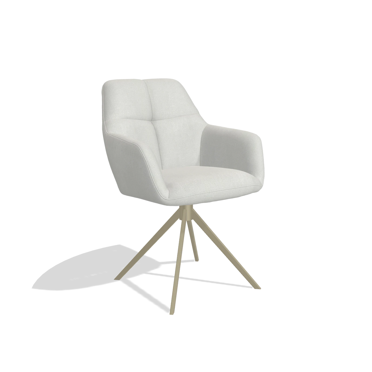 Dining Chair Terano 6565 in Niagara 901 fabric (light grey), champagne swivel base, angled view