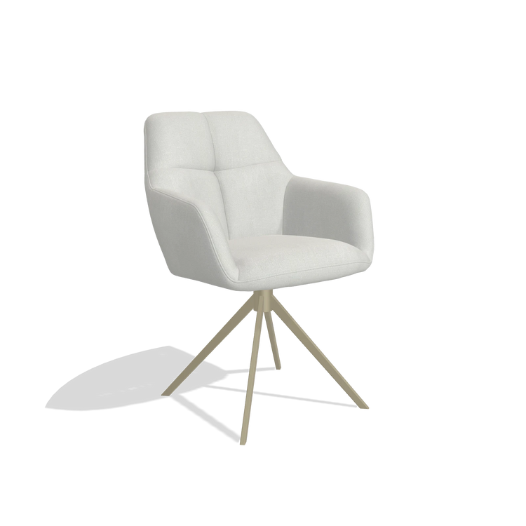 Dining Chair Terano 6565 in Niagara 901 fabric (light grey), champagne swivel base, angled view