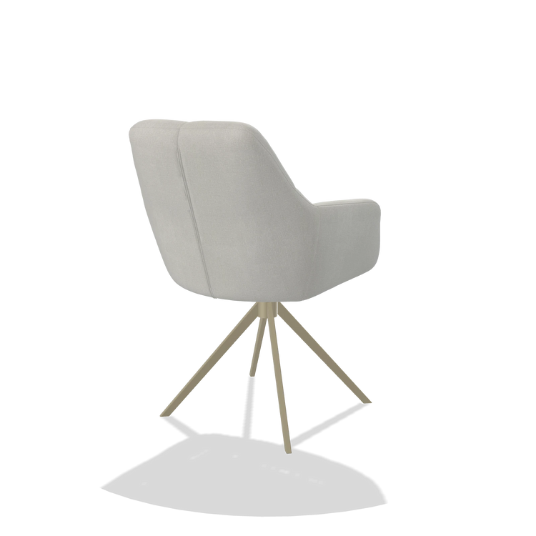 Dining Chair Terano 6565 in Niagara 901 fabric (light grey), champagne swivel base, back angled view