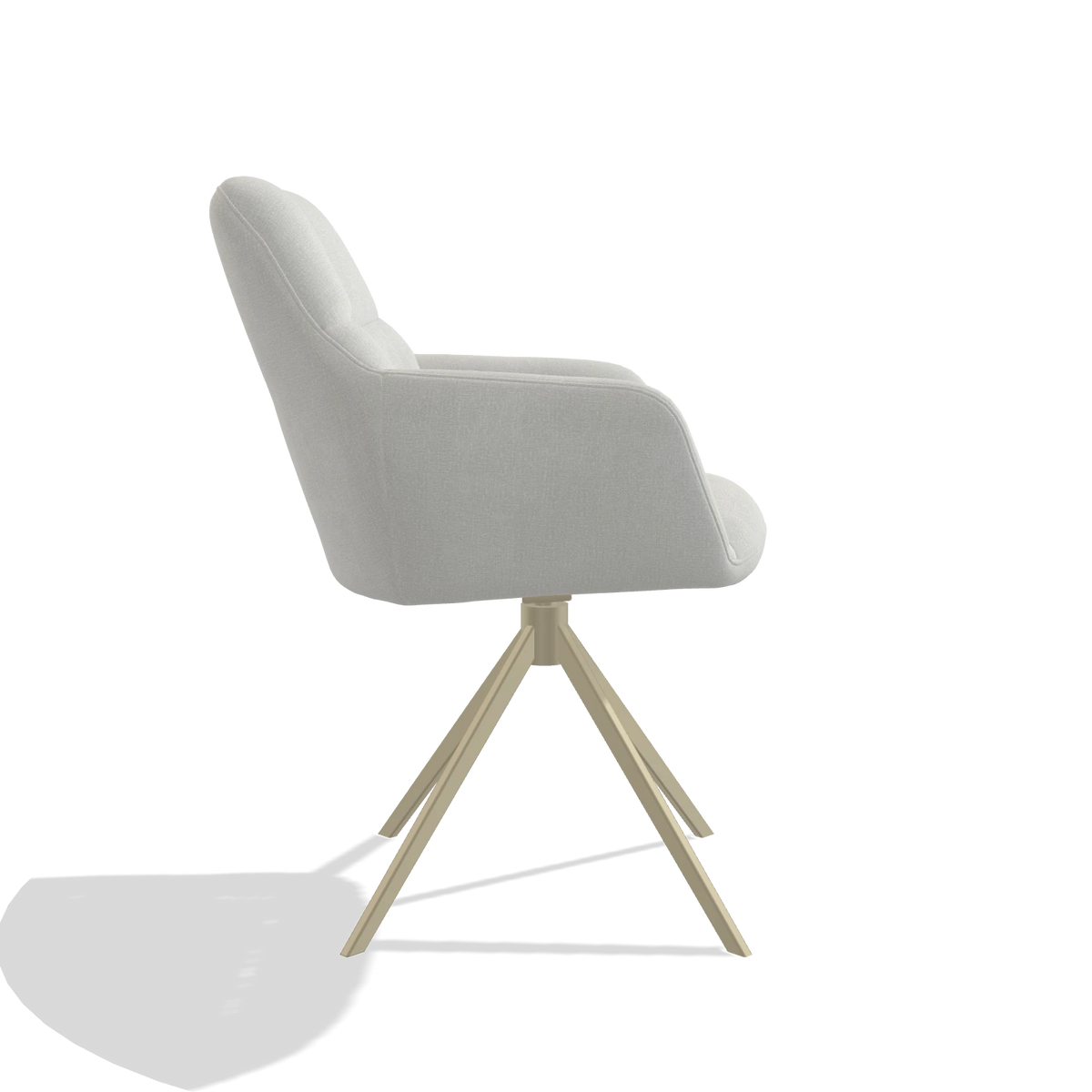 Dining Chair Terano 6565 in Niagara 901 fabric (light grey), champagne swivel base, side view
