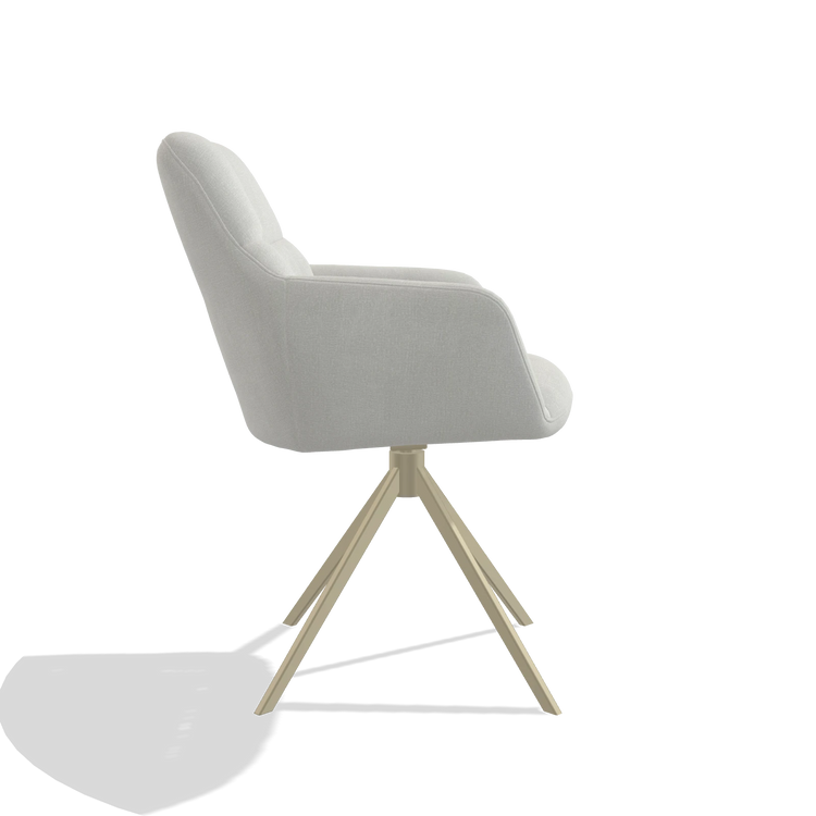 Dining Chair Terano 6565 in Niagara 901 fabric (light grey), champagne swivel base, side view