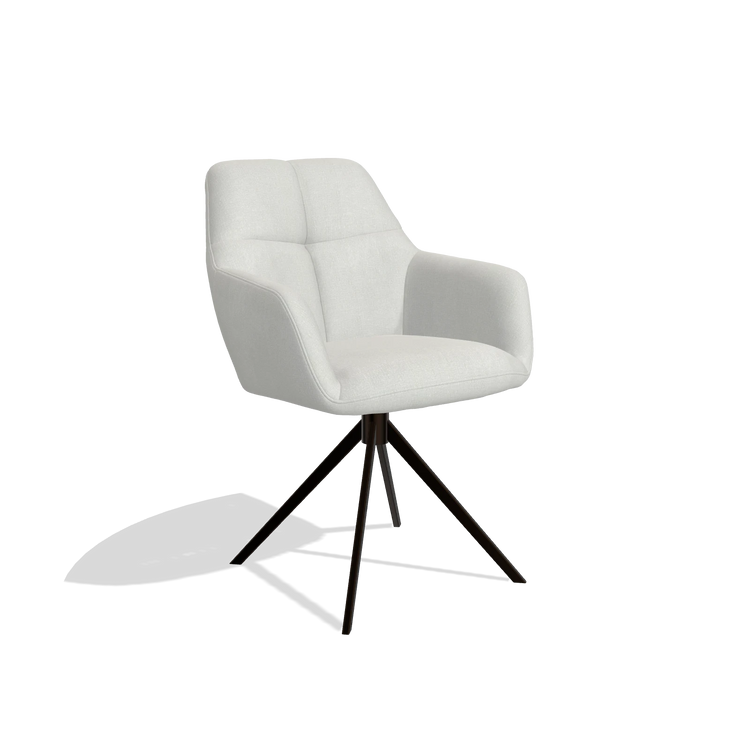 Dining Chair Terano 6565 in Niagara 901 fabric (light grey), espresso swivel base, angled view