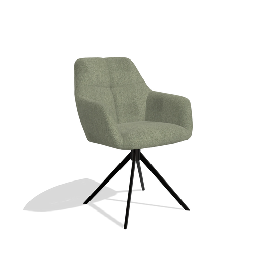 Dining Chair Terano 6565 in San Remo 500 fabric (taupe), black swivel base, angled view