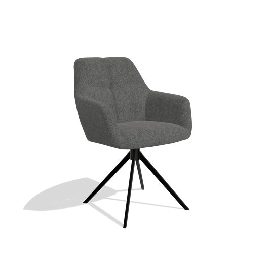 Dining Chair Terano 6565 in San Remo 800 fabric (anthracite), black swivel base, angled view