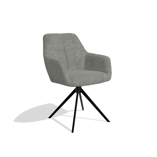 Dining Chair Terano 6565 in San Remo 802 fabric (taupe), black swivel base, angled view
