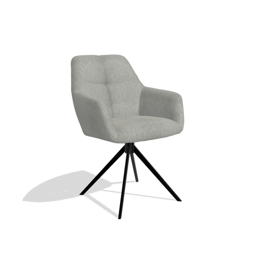 Dining Chair Terano 6565 in San Remo 901 fabric (grey), black swivel base, angled view