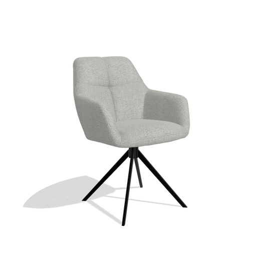 Dining Chair Terano 6565 in Sneak 05 fabric (greige), black swivel base, angled view