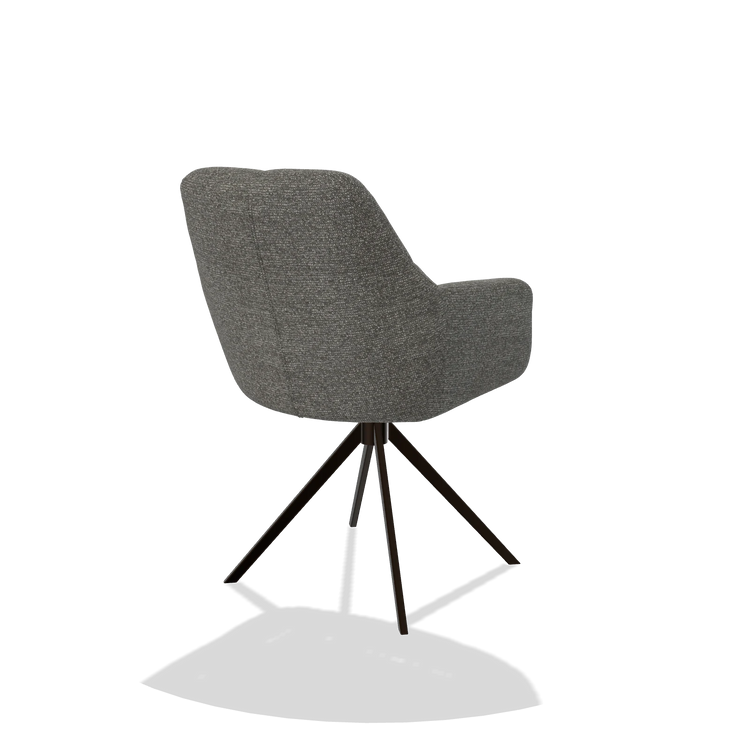 Eetkamerstoel Terano 6565 in stof Sneak 12 (donkergrijs), draaivoet in espresso, schuin achteraanzicht
