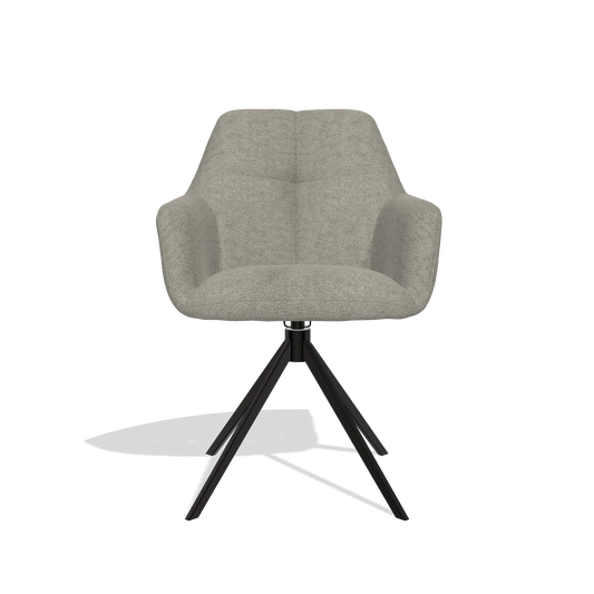 Silla de comedor Terano 6565 en tela Stella 10 (topo), base giratoria en negro, vista frontal