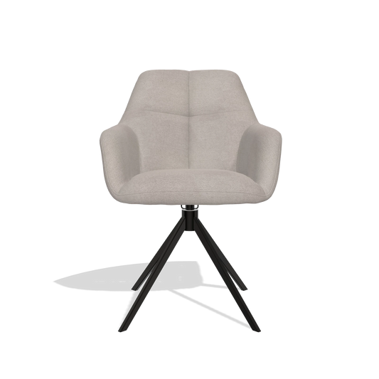 Silla de comedor Terano 6565 en tela Stella 106 (greige), base giratoria en negro, vista frontal