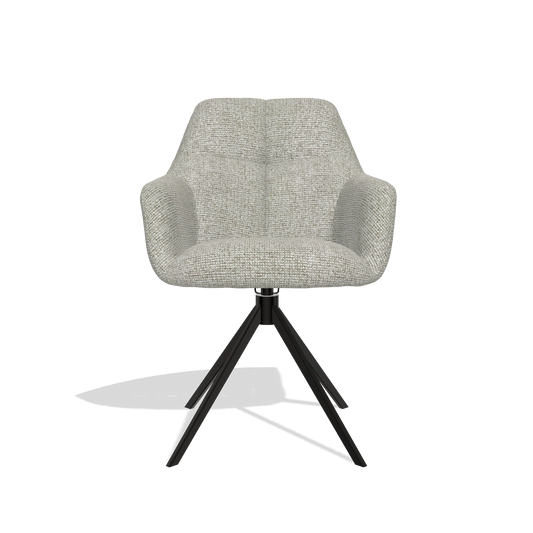 Silla de comedor Terano 6565 en tela Taurus 01 (greige), base giratoria en negro, vista frontal