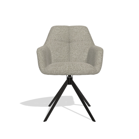 Silla de comedor Terano 6565 en tela Taurus 05 (verde salvia), base giratoria en negro, vista frontal