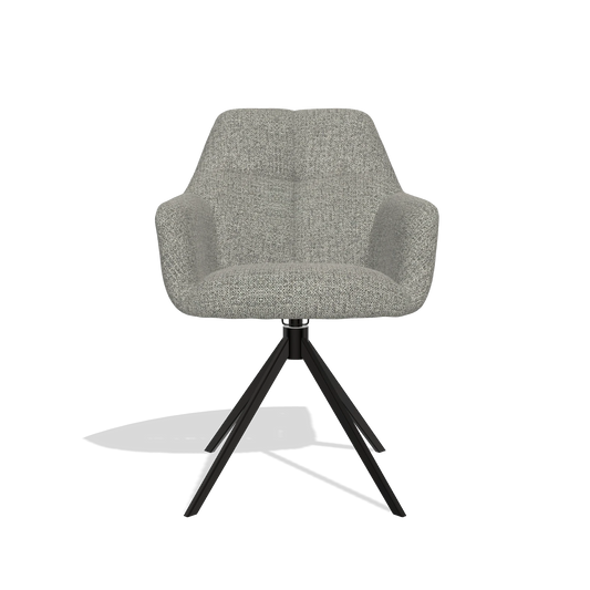 Silla de comedor Terano 6565 en tela Taurus 65 (topo), base giratoria en negro, vista frontal