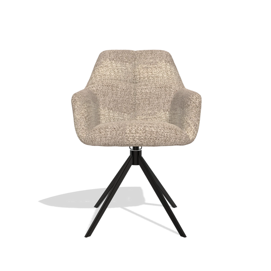 Silla de comedor Terano 6565 en tela Venga 10 (greige), base giratoria en negro, vista frontal
