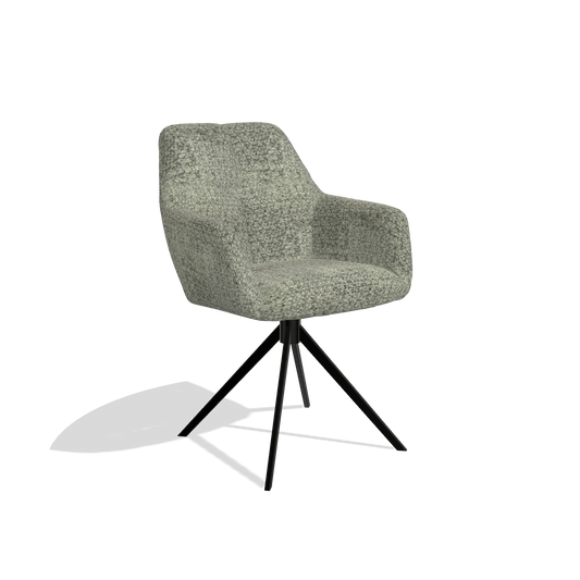 Silla de comedor Terano 6565 en tela Venga 156 (topo), base giratoria en negro, vista en ángulo