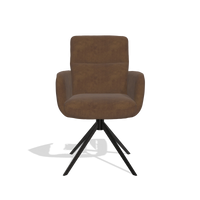 Chaise de salle à manger avec accoudoirs Toby 6718 en tissu Adore 28 (chocolat), pied pivotant en noir, vue de face